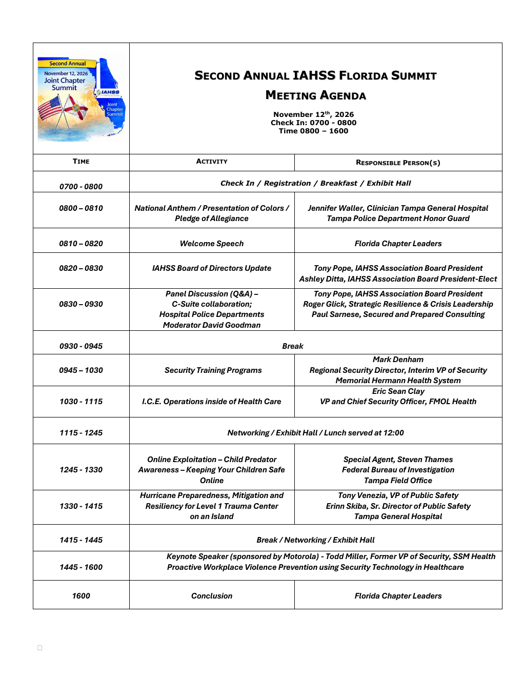 Preview of the Second Annual IAHSS Florida Summit agenda